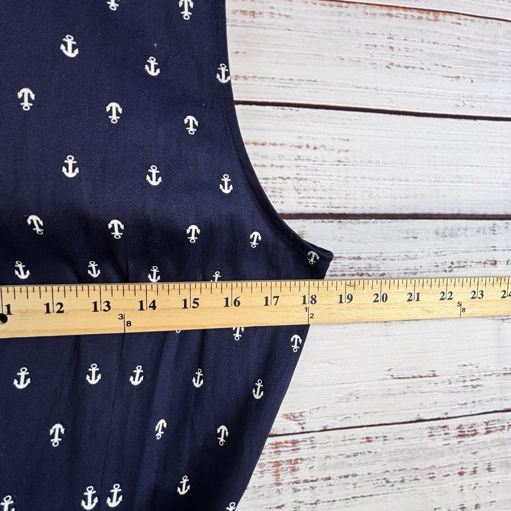 Nautical Sleeveless Shirt Dress 12 Nautical Anchor Print Cotton Midi Navy Blue - Picture 6 of 9